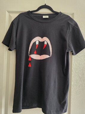 Saint Laurent Paris Blood Luster Vampire Lips Tee XL Hedi Slimane Black